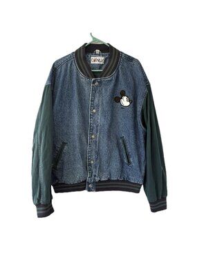 Vintage Genus Men’s XL Blue Denim Jean Jacket Mickey Mouse Varsity Disney 90s